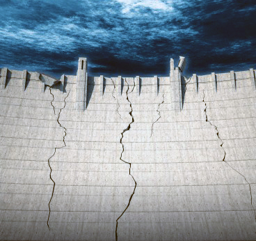 Cracking dam wall